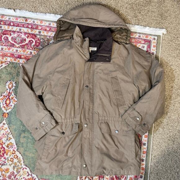 London Fog Light & Dark Brown Trench Puffer Jacket / Coat with Detachable Hood - Picture 1 of 7